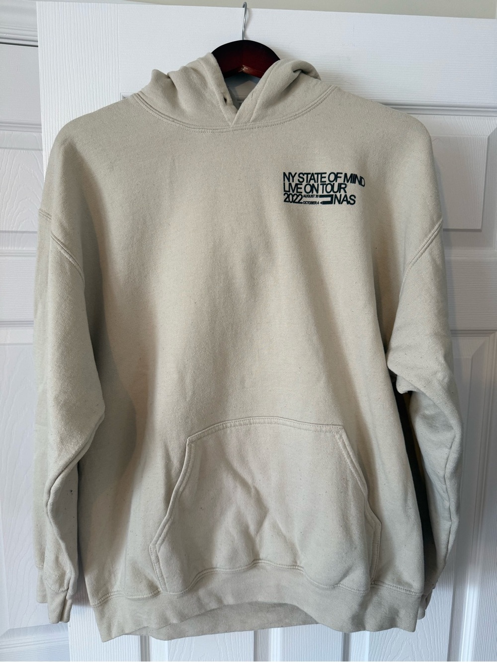 Beige Pullover Tour Hoodie with NAS 'My State of Mind' Chest Graphic